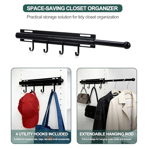 12-Inch Retractable Valet Rod for Closet - Pull-Out Wardrobe Hanging Hook