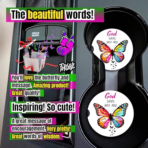 Christian Butterfly Car Coasters - Absorbent Ceramic Bible Verse Set