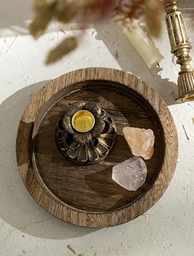 Hanobe Small Brown Round Wood Candle Holder Tray - 7.8" Centerpiece
