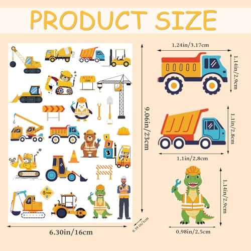 INCOK Construction Temporary Tattoos - 8 Sheets Party Favors