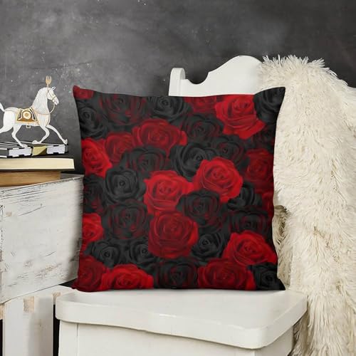 Red Rose Velvet Throw Pillow Cover, 18x18 Rustic Floral Cushion Case Rosered-9