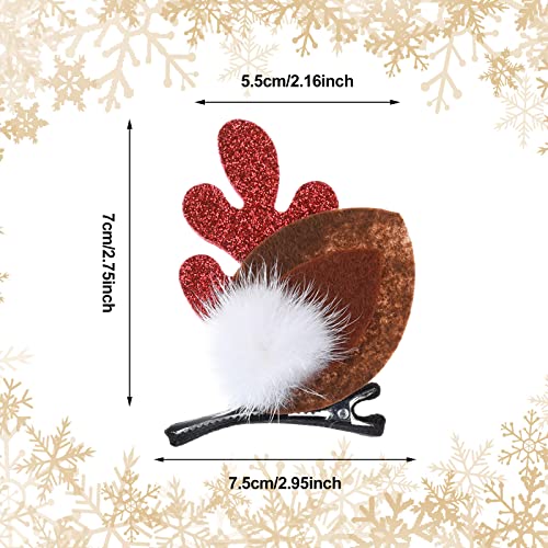 WLLHYF Christmas Reindeer Antler Hair Clips 4-Piece Set with Pom Balls