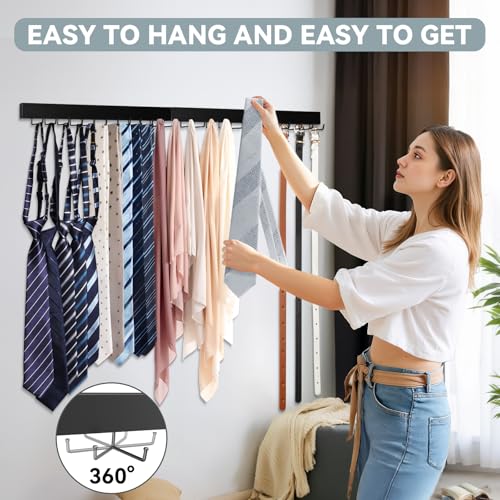 HOMEBROS Wall Mount Tie Rack, Wooden Closet Tie Hanger with 24 Swivel Hooks