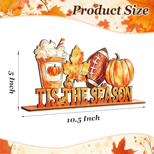 Autumn Football Decor Wooden Table Sign - Pumpkin & Maple Leaf