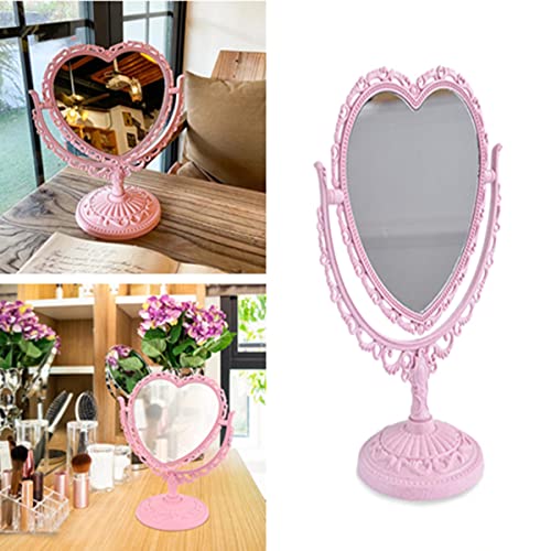 Pink Heart-Shaped Makeup Mirror with 360° Rotation - Double Vanity Mirror for Bathroom & Bedroom