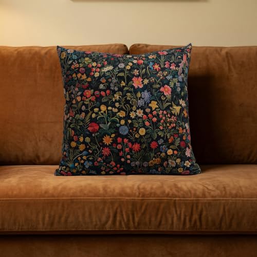 WEPTIV Dark Floral Velvet Pillow Cover, 18x18 Moody Wildflower Cushion Case