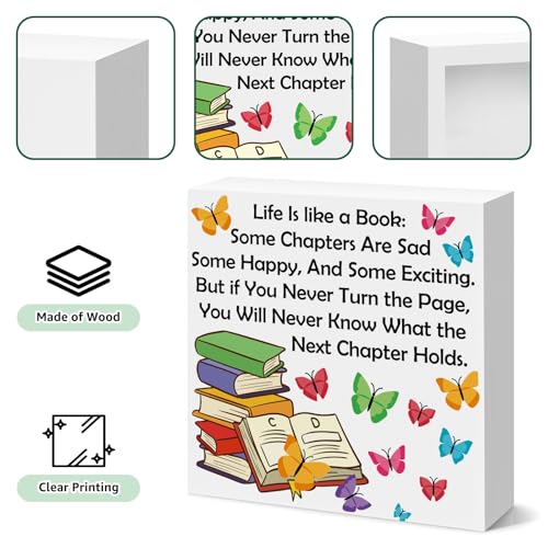 Inspirational Wooden Box Sign for Book Lovers - 5x5 Décor