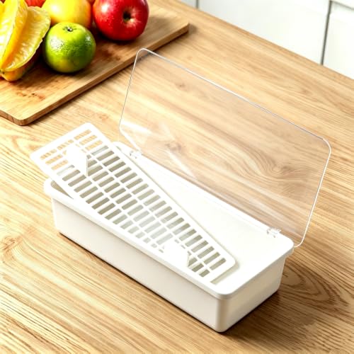 White Flatware Tray with Clear Lid and Drainer - Kitchen Organizer