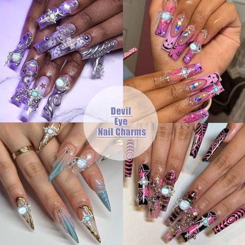 RODAKY 14Pcs 3D Cross Nail Charms Rhinestone Blue Crystal Jewels