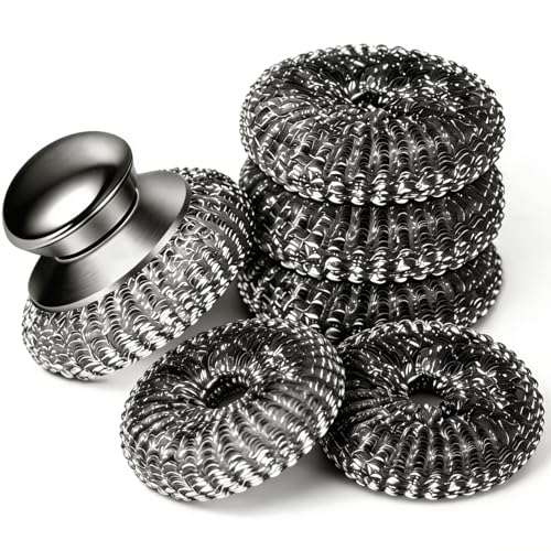 6pcs Stainless Steel Wool Scrubber Set with Replacement Pads