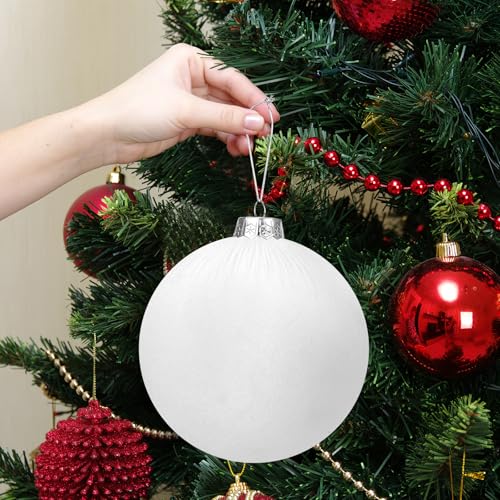 White 8-Inch Jumbo Velvet Christmas Ball Set of 4 - Large Holiday Tree Ornaments