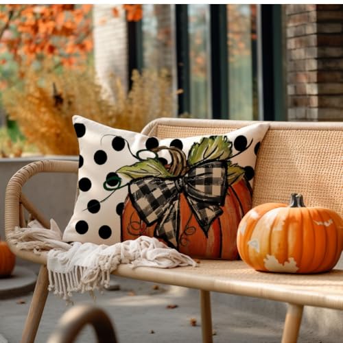 RABUSOFA Fall Pumpkin Pillow Cover 12x20 Inches Polka Dot Thanksgiving Decor