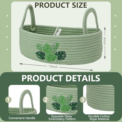 Vesici Grass Green Monstera Toilet Paper Basket - Boho Cotton Organizer