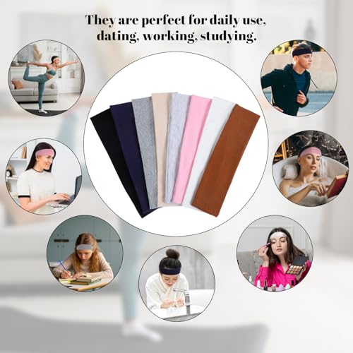 8 Pack Cotton Headbands for Women Non-Slip Sweat Absorbing Sports Hair Bands