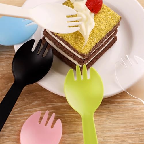100PCS Disposable Pink Sporks - Individually Wrapped Plastic Utensils