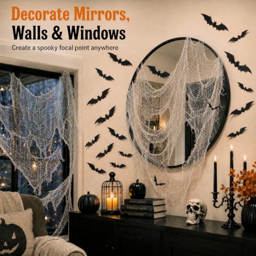Sosation Halloween Mirror Decor Set with Spider Web and Bats