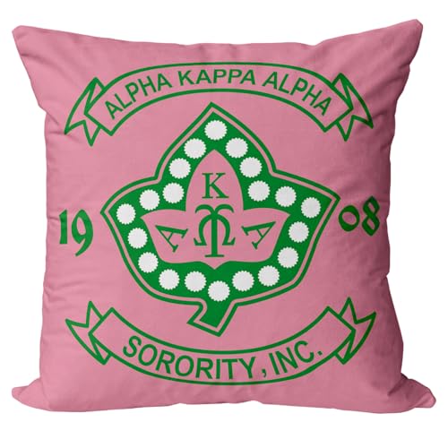 Sorority Throw Pillow Cover - 18x18 Inch Green Ivy & Salmon Pink