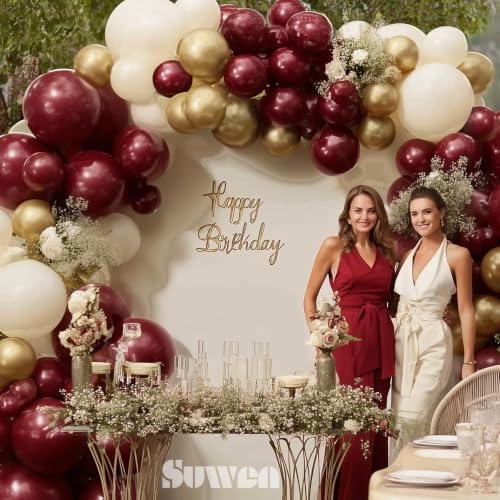 Burgundy Balloon Garland Arch Kit - 153Pcs with Gold Accents