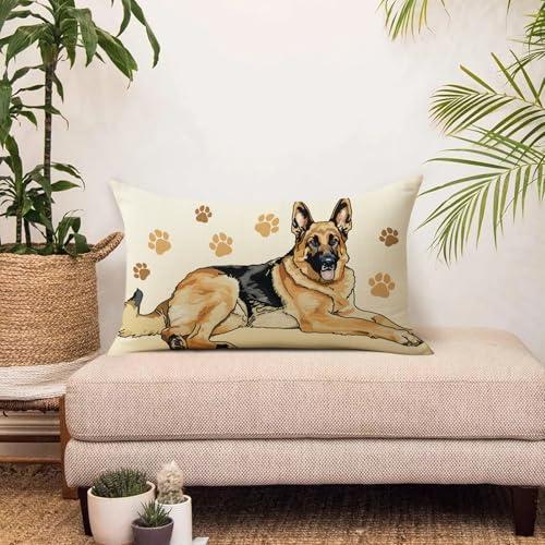 German Shepherd Lumbar Throw Pillow Cover, 12 x 20 Cotton Linen Cushion Case