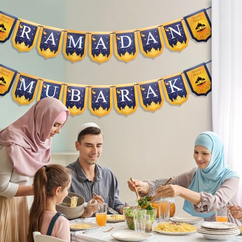 Ramadan Mubarak Banner - Gold & Blue Islamic Decoration