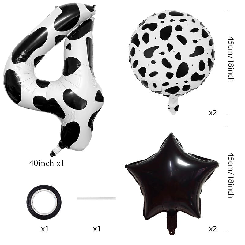 40 Inch Cow Print Number 4 Balloons Set for Kids' Birthday Party