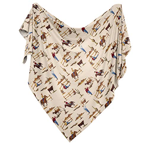 Sweet Jojo Designs Wild West Cowboy Baby Boy Swaddle Blanket Jersey Stretch Knit for Newborn or Infant Receiving Security - Red, Blue, Tan Western Southern Country Horse