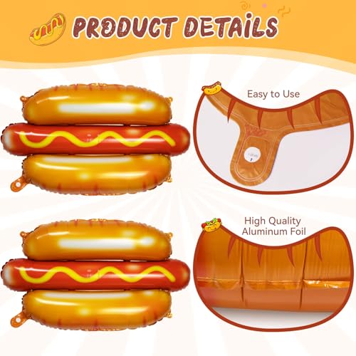 Large 28 Inch Hot Dog Balloons - 7 Pack Food Party Decorations, Thick Foil Material