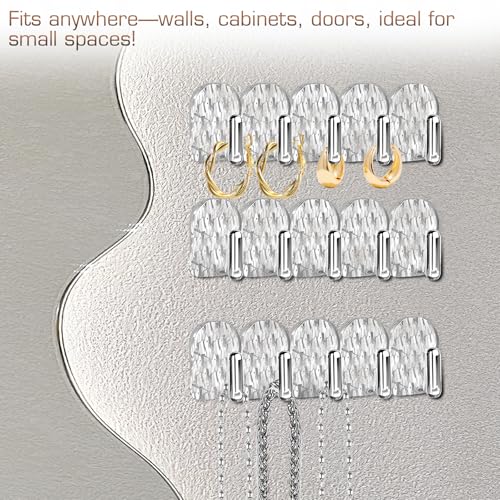 Gesodant 6 Pack Clear Wall Mounted Jewelry Organizer & Adhesive Hooks
