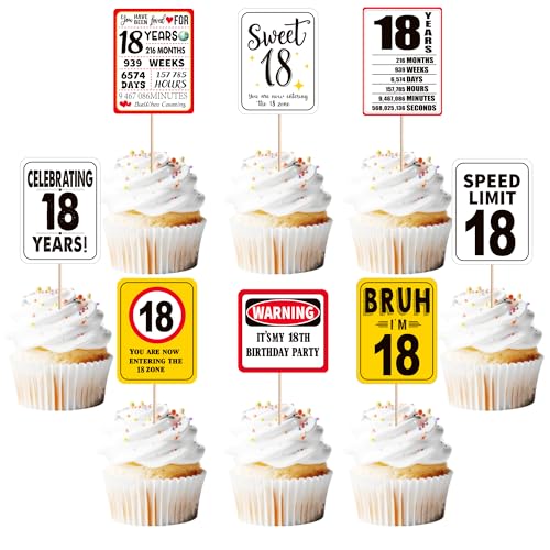 40 Pack Happy 18th Birthday Cupcake Toppers - Cheers to 18 Years Decor