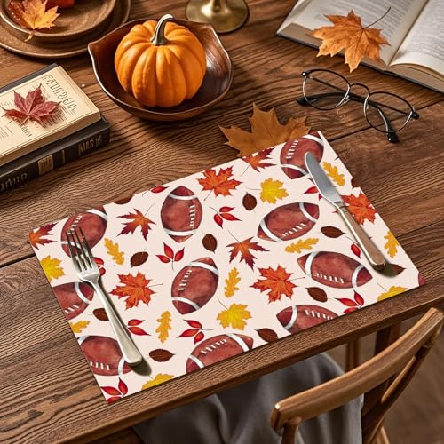 WRAPAHOLIC Fall Disposable Paper Placemats Set - 50 Sheets 11x17 Inch Footballs & Leaves