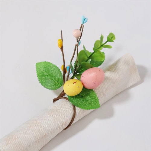Easter Eggs Napkin Rings Set of 6, Rattan Napkin Ring, Handmade Pastel Eggs Napkin Ring Holders, Farmhouse Napkin Rings for Easter Decor Dinner Weddings Parties (Eggs-6pc)