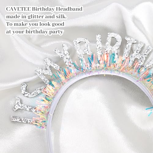 CAVETEE Birthday Crown Headband for Women and Girls - Silver