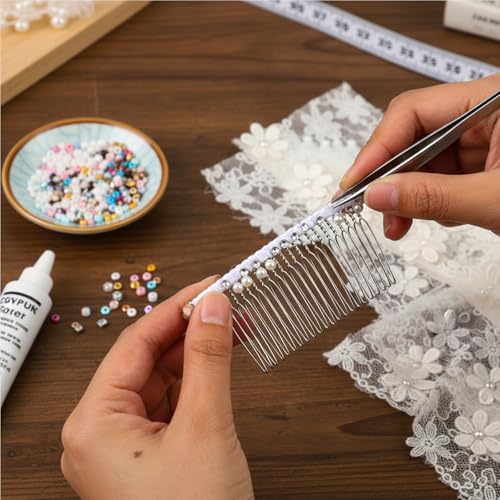 White Ribbon-Wrapped Metal Hair Comb 20-Teeth French Vintage Veil Clip