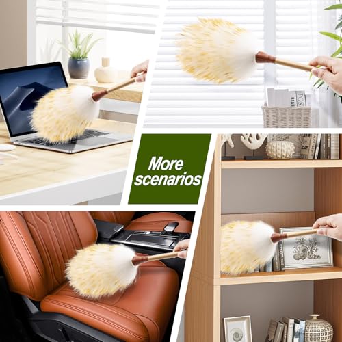 Natural Lambswool Duster 16-Inch Handheld with Wooden Handle (2-Pack)