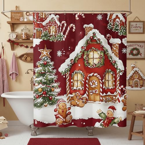 Gingerbread House Christmas Shower Curtain 72" x 72" with Hooks