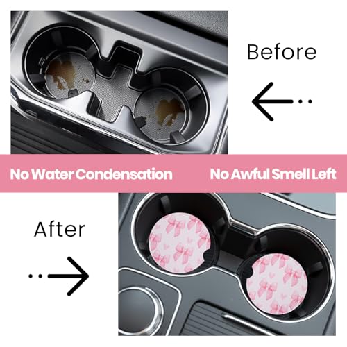 2 Pack Bow Car Coasters - Stylish & Absorbent Ceramic Cup Holders