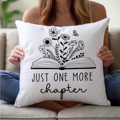 Just One More Chapter Book Lovers Throw Pillow Cover 18x18