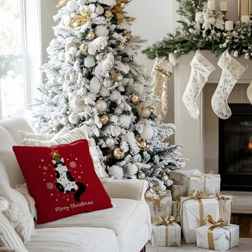 Tuxedo Cat Christmas Pillow Cover 18x18 - Cat Lovers Gift Cat 01