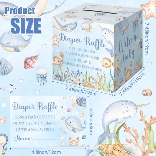 Ocean Animals Diaper Raffle Tickets with Card Box - 51 Pieces
