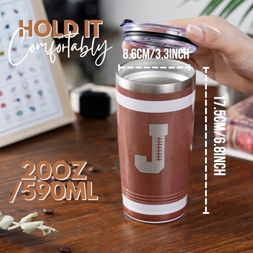 Personalized Football Tumbler with Laser Initials - 20oz Stainless Steel Gift for Men Women Coaches - Variation: Initial-D