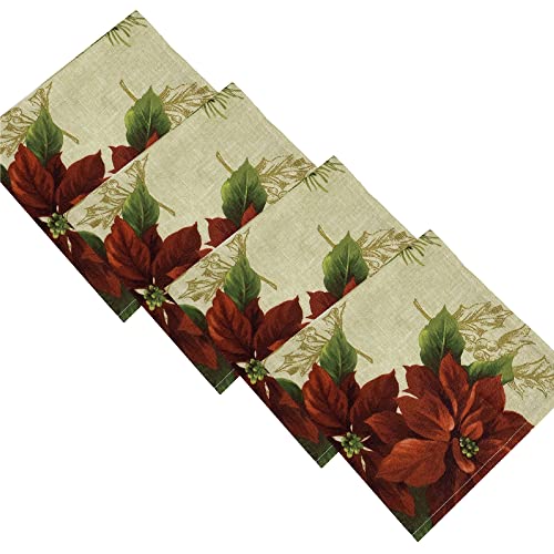 Festive Poinsettia Holiday Cloth Napkins Set of 4 - Multicolor Christmas Table Decor