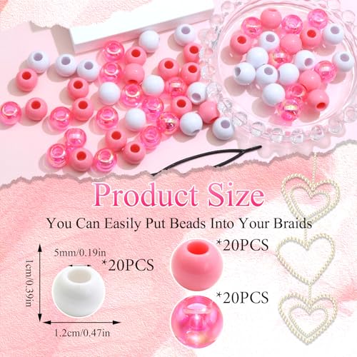 NAISKA 60Pcs Pink and White Hair Beads for Kids Girls Braid Accessories