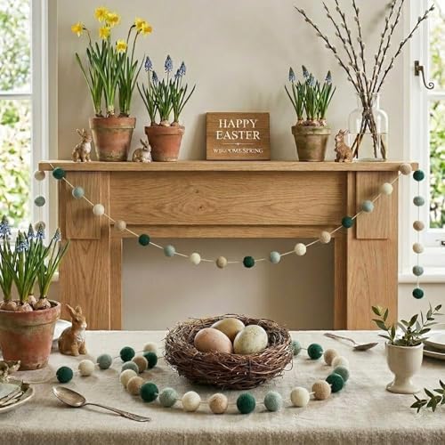 Boho Sage Green Felt Garland Set of 2 - Wall Decor for Nursery, Party & Holiday