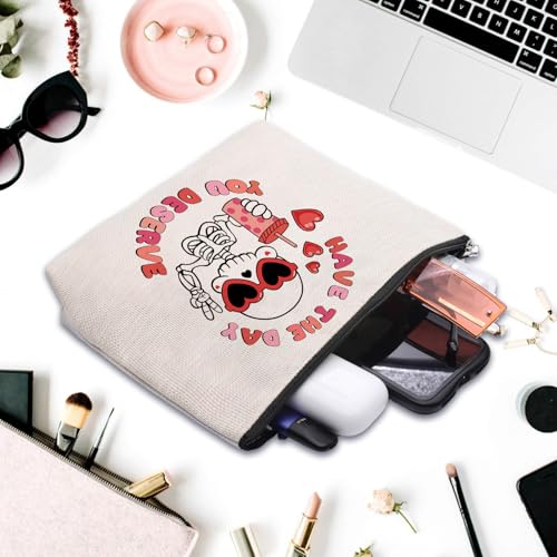 Funny Skeleton Makeup Bag Canvas Zipper Toiletry Pouch for Women