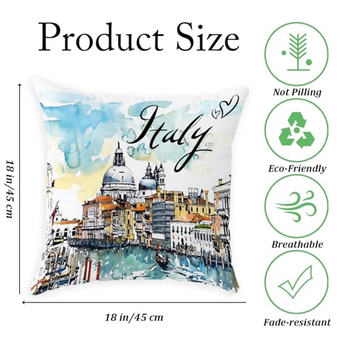 Italy Travel Throw Pillow Cover 18x18 - Soft Flannelette