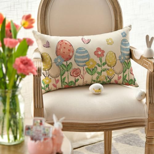 Easter Eggs Flowers Throw Pillow Cover 12x20 Inch Sofa Cushion Case Home Decor