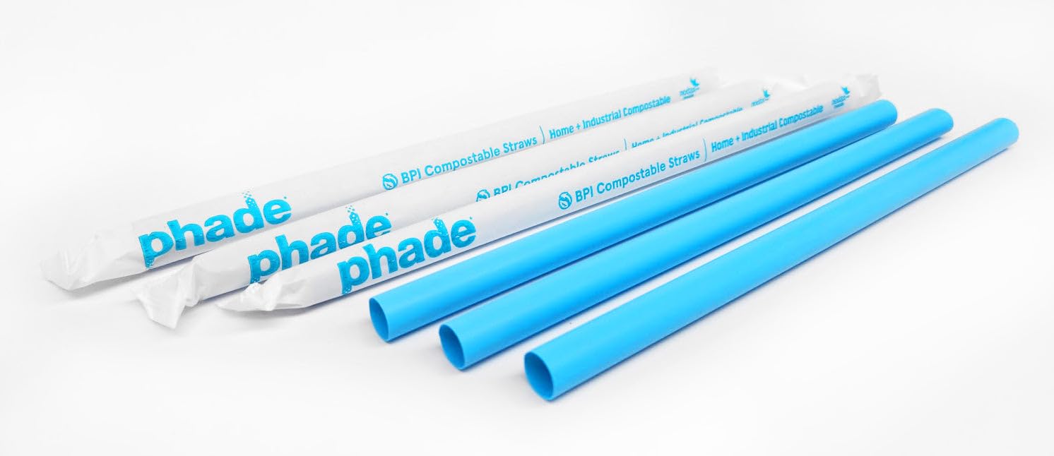 phade Eco-Friendly 9.0" Colossal Boba Straws - Wrapped 500 Count Bulk Pack - Sustainable PHA Biopolymer - Compostable Durable Alternative to Plastic