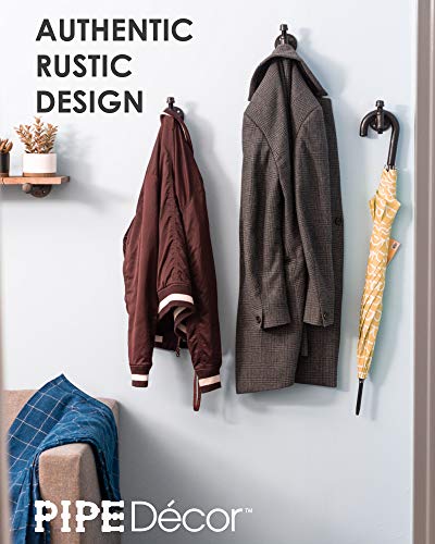 Pipe Decor Heavy Duty Wall-Mounted Robe and Towel Hook Kit - Rustic Black Finish