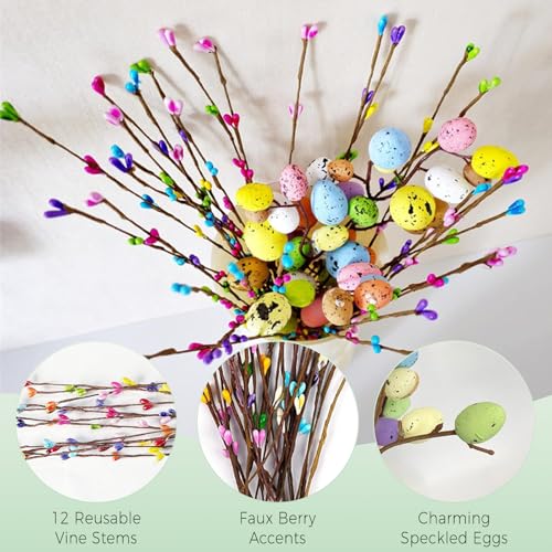 LERAO Easter Egg Decor Set with Artificial Vine Stems - 14 Pieces