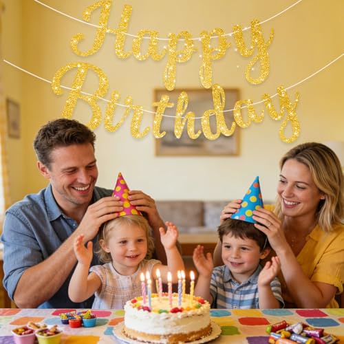 Glitter Gold Happy Birthday Banner Garland for Party Decor